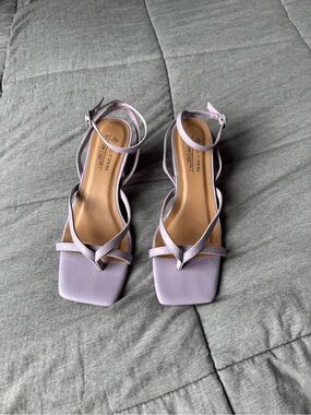 Lilac Strappy Block Heel Sandals with Ankle Strap